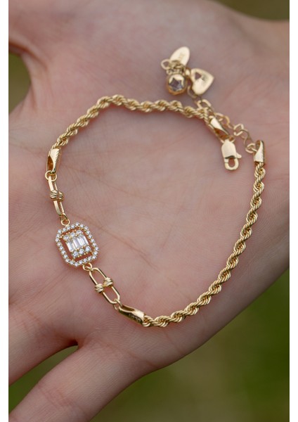 Baget Dorikalı Halat Zincirli Altın Bileklik CGKBLK0156 fiyatları