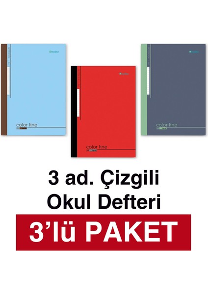 A4 Okul Defteri 3'lü Paket Çizgili 60 Yp. Dikişli