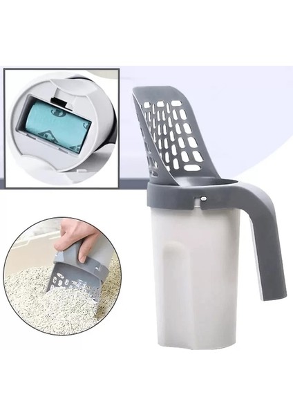 Poşet Hazneli Elekli Kedi Kumu Küreği