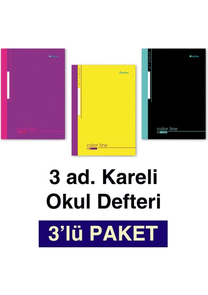 A4 Okul Defteri 3'lü Paket Kareli 60 Yp. Dikişli