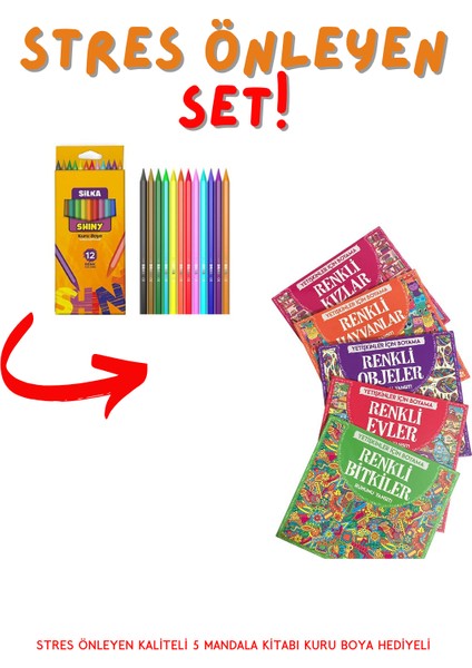 Yetişkinler Için Stres Önleyici 5 Farklı Mandala Seti Kuru Boya & Kitap Okuma yüzüğü hediyeli