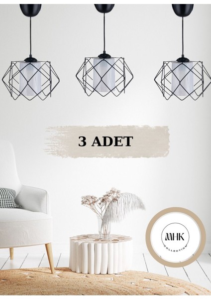 3 Adet Beyaz Mikalı Özel Tasarım Avize Seti