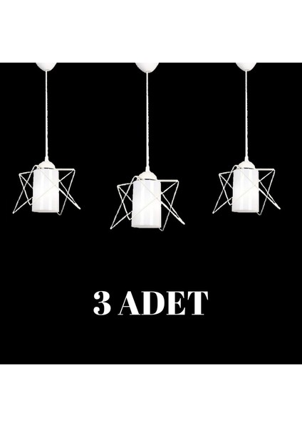 3 Adet Lüx Metal Avize Beyaz Mika