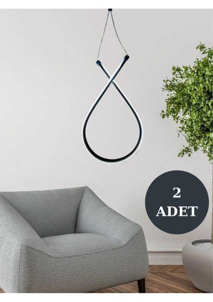 Siyah Modern Sonsuzluk Sarkıt LED Avize Beyaz Işık Salon Mutfak Oda Hol LED Avize (2 Adet)