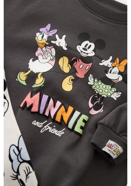 Ladin Store Yeni Sezon Kız Çocuk Minnie Mouse Baskılı Pamuklu Alt-Üst Fitilli Taytlı Takım