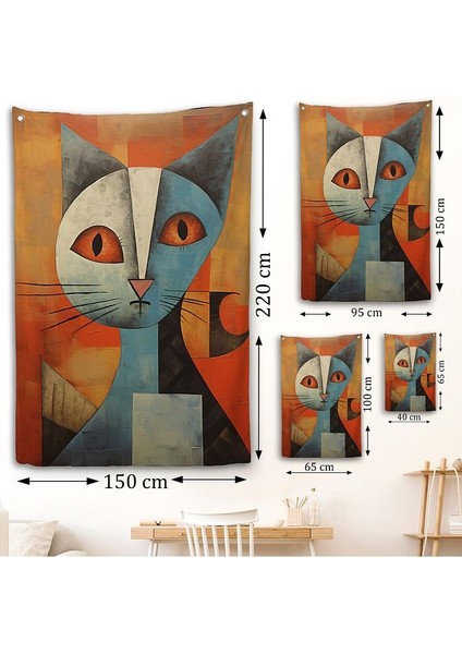 Giyelim Moda Pablo Picasso Tarzı - Soyut Renkli Kedi Duvar Örtüsü-7373