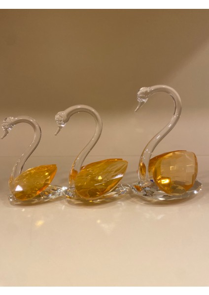 3'lü Dekoratif Kristal Kuğu Obje Oranje