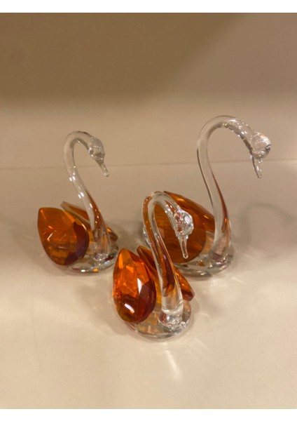 3'lü Dekoratif Kristal Kuğu Obje Oranje indirimleri