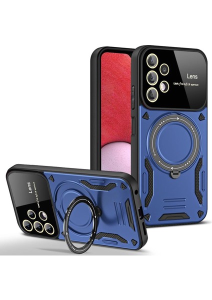 Samsung Galaxy A32 Kılıf Lens Korumalı Standlı Tasarım Korumalı Silikon Kapak - Lacivert