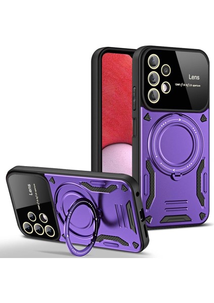 Samsung Galaxy A32 Kılıf Lens Korumalı Standlı Tasarım Korumalı Silikon Kapak - Mor