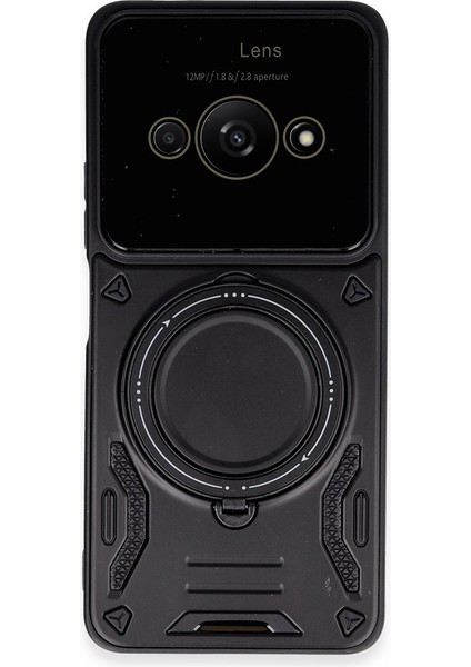 Xiaomi Redmi A3 4g Kılıf Lens Korumalı Standlı Tasarım Korumalı Silikon Kapak - Siyah