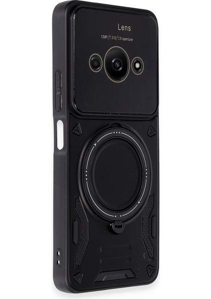 Xiaomi Redmi A3 4g Kılıf Lens Korumalı Standlı Tasarım Korumalı Silikon Kapak - Siyah fiyatları