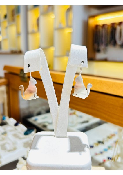 Design Kedi Şeklinde Gümüş Küpe