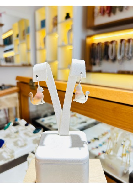 Design Kedi Şeklinde Gümüş Küpe