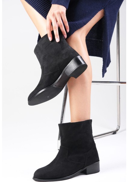 Marnie Siyah Renk Fermuarsız, Ince Suni Kürk Astarlı Topuksuz Kadın Bot modelleri