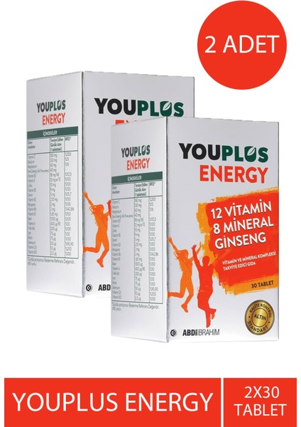 Youplus Energy Vitamin Mineral Kompleksi 30 Tablet x 2 Adet