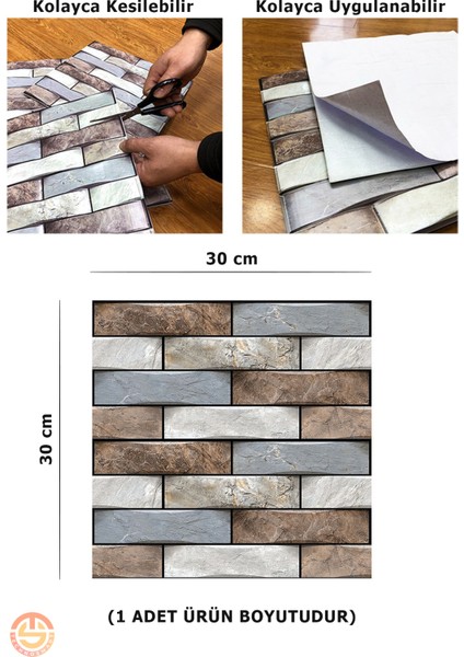 10ADET 30 x 30 cm 3D Kendinden Yapışkanlı Duvar Kaplama Su Geçirmez Dekorasyon Mutfak Banyo
