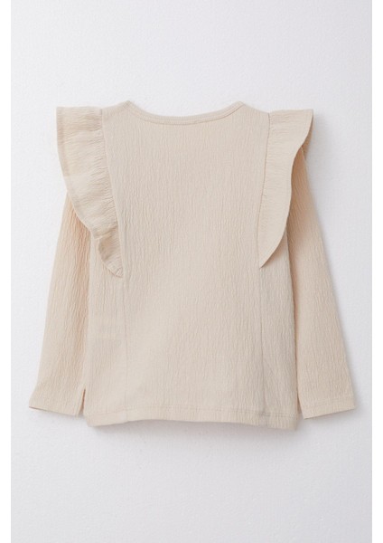 Kız Çocuk Uzun Kollu Tişört Fırfırlı Armalı 3-7 Yaş, Bej fiyatları