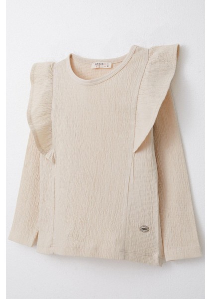 Kız Çocuk Uzun Kollu Tişört Fırfırlı Armalı 3-7 Yaş, Bej modelleri