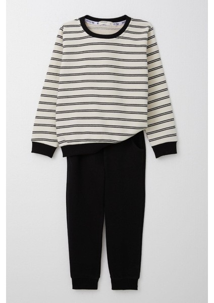 Erkek Çocuk Eşofman Takım Çizgili Cepli 1-4 Yaş, Ekru