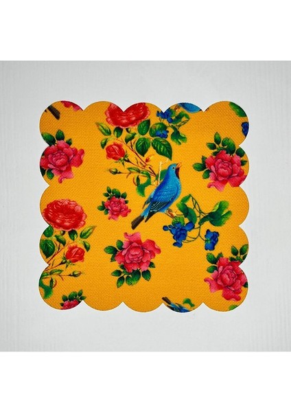 Hardal Zemin Mavi Kuş Desenli Dijital Baskılı Kokteyl Peçetesi