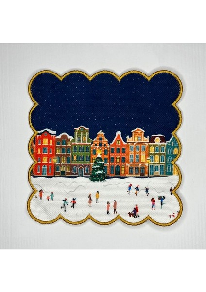 Yılbaşı Gecesi Desenli Dijital Baskılı Kokteyl Peçetesi Yıkanabilir Nakış Kenar