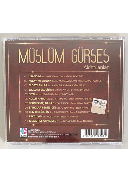 Elenor Plak Müslüm Gürses Aldatılanlar Arşiv 1 CD (Orjnal Dönem Baskı Cd)