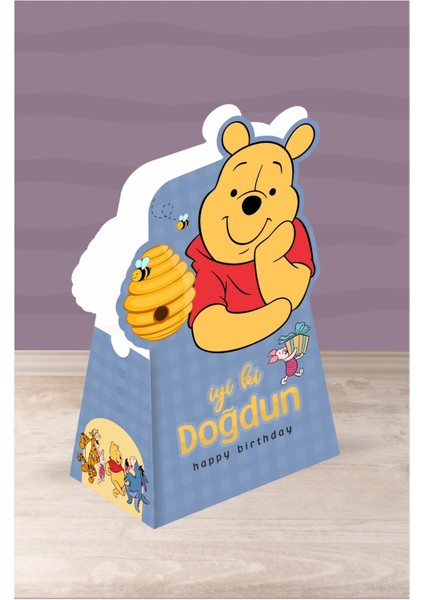 Winnie the pooh teması piramit kutu - mini ( anahtarlık, mini oyuncak, şeker) 13x7x5 cm *8'li paket