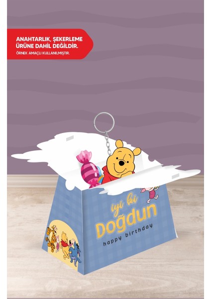 Winnie the pooh teması piramit kutu - mini ( anahtarlık, mini oyuncak, şeker) 13x7x5 cm *8'li paket fiyatları
