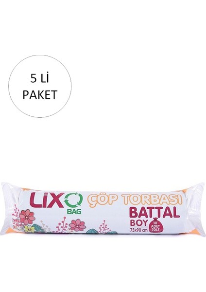 Battal Boy Çöp Torbası 75 x 90 cm 10 Lu Rulo x 5 Paket = 50 Adet (Mavi)