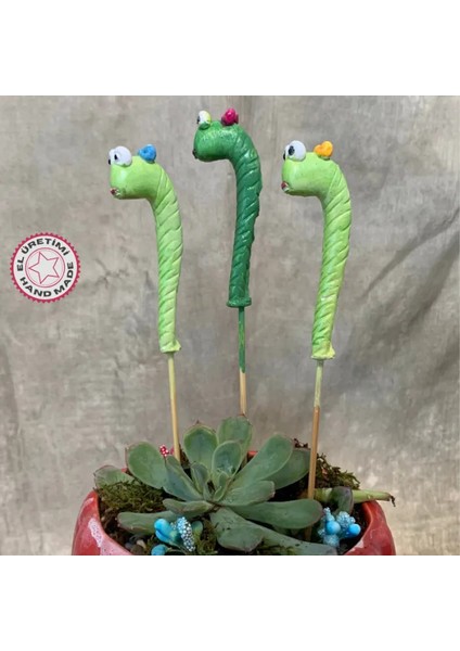 El Yapımı 3'lü Solucan Saksı Süsü - 22 cm