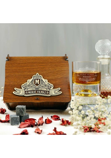 Ahşap Kutulu Vintage Tasarımlı İsim & Mesaj Yazılı Taşlı Viski Kadehi Seti fiyatları