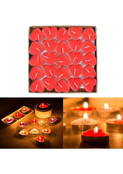 Go İthalat Kalpli Tea Light 25 Parça  Mum Kırmızı (2818)