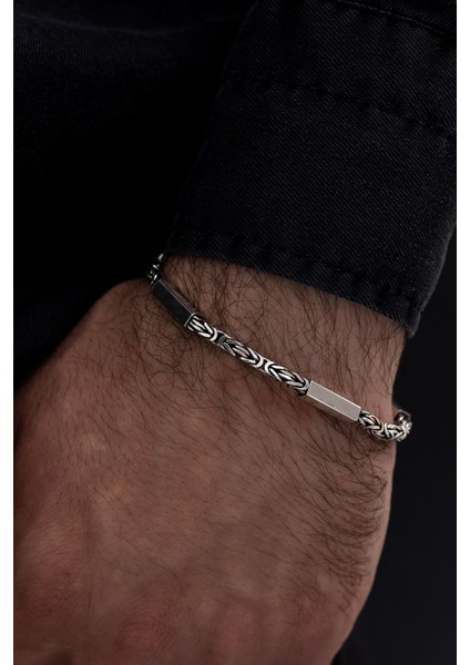 Kare Parçalı Erkek Kral Gümüş Bileklik Künye 3,5mm Orta Kalınlıkta modelleri