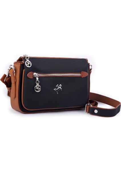 Kadın Çok Gözlü Ayarlanabilir Uzun Spor Askı Çapraz Çanta Siyah Taba Lacste