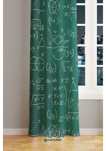 Matematik Desenli Fon Perde Genç Odası Oturma Odası Süet Dijital Baskılı Ekstrafor Büzgü Tek Kanat