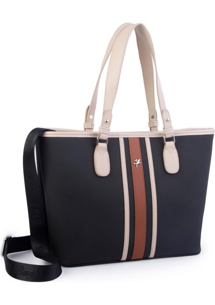 Kadın Omuz Çantası Spor Şık Ayarlanabilir Omuz Askılı Siyah Kum Lacste (33X27X12 cm ) fırsatları