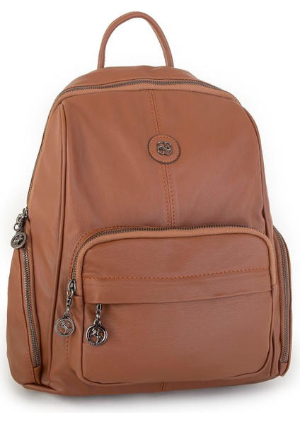 Kadın Çok Cepli Sırt Çantası Taba Yıkamalı