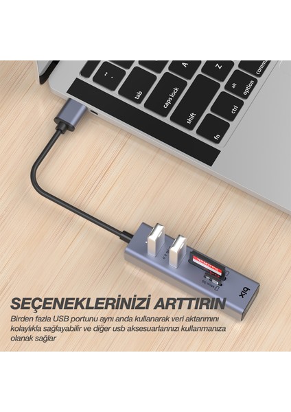 BX05HB 4in1 USB Hub Micro SD / SD Kart Giriş, 2x USB 2.0 Port Windows Uyumlu Çoklayıcı Adaptör