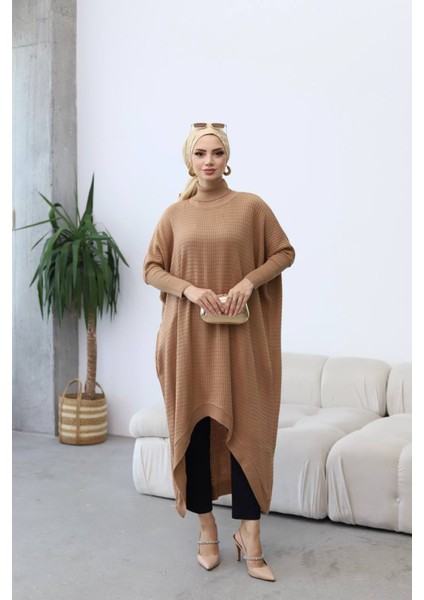 Neşeli Butik Kadın Camel Oversize Asimetrik Tesettür Elbise NMS013