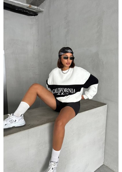 Kadın Siyah Bisiklet Yaka California Sweat NBG038