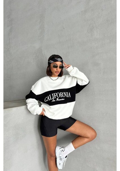 Kadın Siyah Bisiklet Yaka California Sweat NBG038