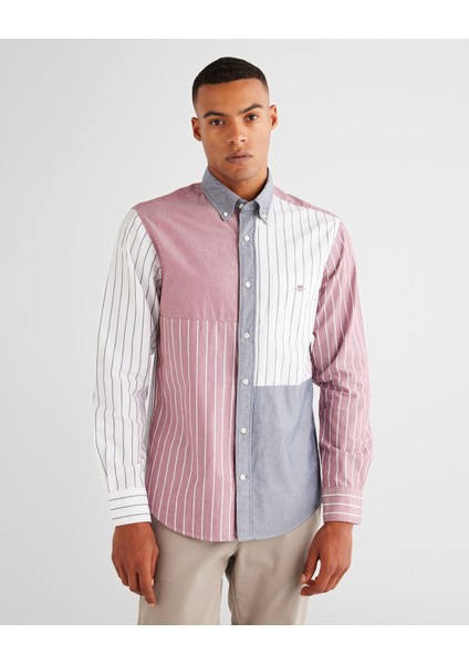 Erkek Yeşil Regular Fit Gömlek Yaka Çizgili Gömlek 3824323T.376