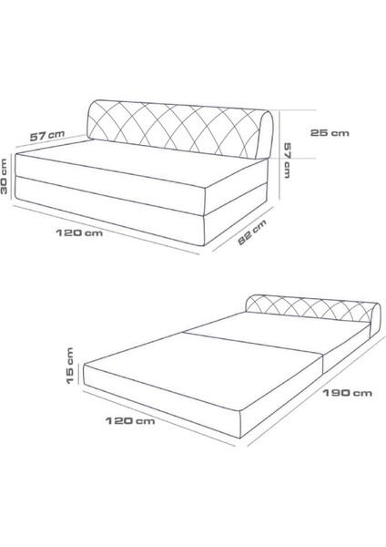 Mevsim Home Rainbow Oturum Yüksekliği 29  cm  120 x 190 cm  Mürdüm Renk Çift Kişilik Katlanır Yataklı Koltuk