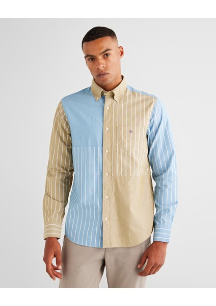 Erkek Yeşil Regular Fit Gömlek Yaka Çizgili Gömlek 3824323T.376