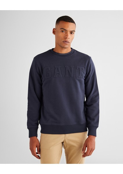Erkek Lacivert Regular Fit Bisiklet Yaka Logolu Sweatshirt 2015085.433