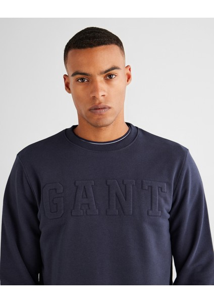 Erkek Lacivert Regular Fit Bisiklet Yaka Logolu Sweatshirt 2015085.433