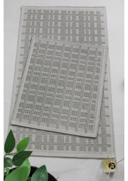 My Evilla Naturel Pamuklu Kilim Yıkanabilir Banyo Paspası Halısı 2'li Klozet Takımı 60X100-50X60CM Gri