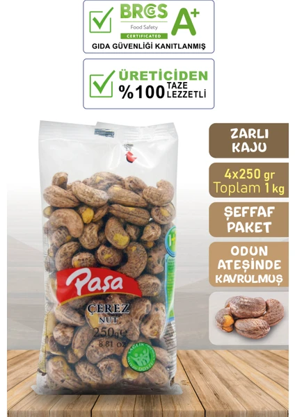 Paşa Kuruyemiş Odun Ateşinde Kavrulmuş Zarlı Kaju 250 gr x 4 Adet (1. Kalite)