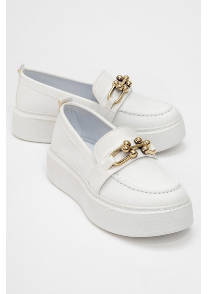 Taş Bağcıklı Kadın Spor Ayakkabı BEYAZ CİLT